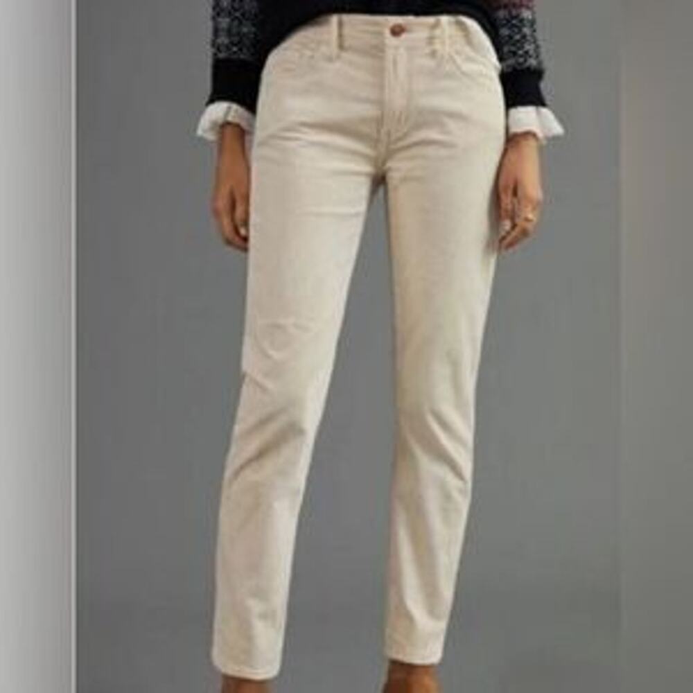 Anthropologie Pilcro Stet Corduroy Jeans Cream Straight Leg Mid Rise Women 29